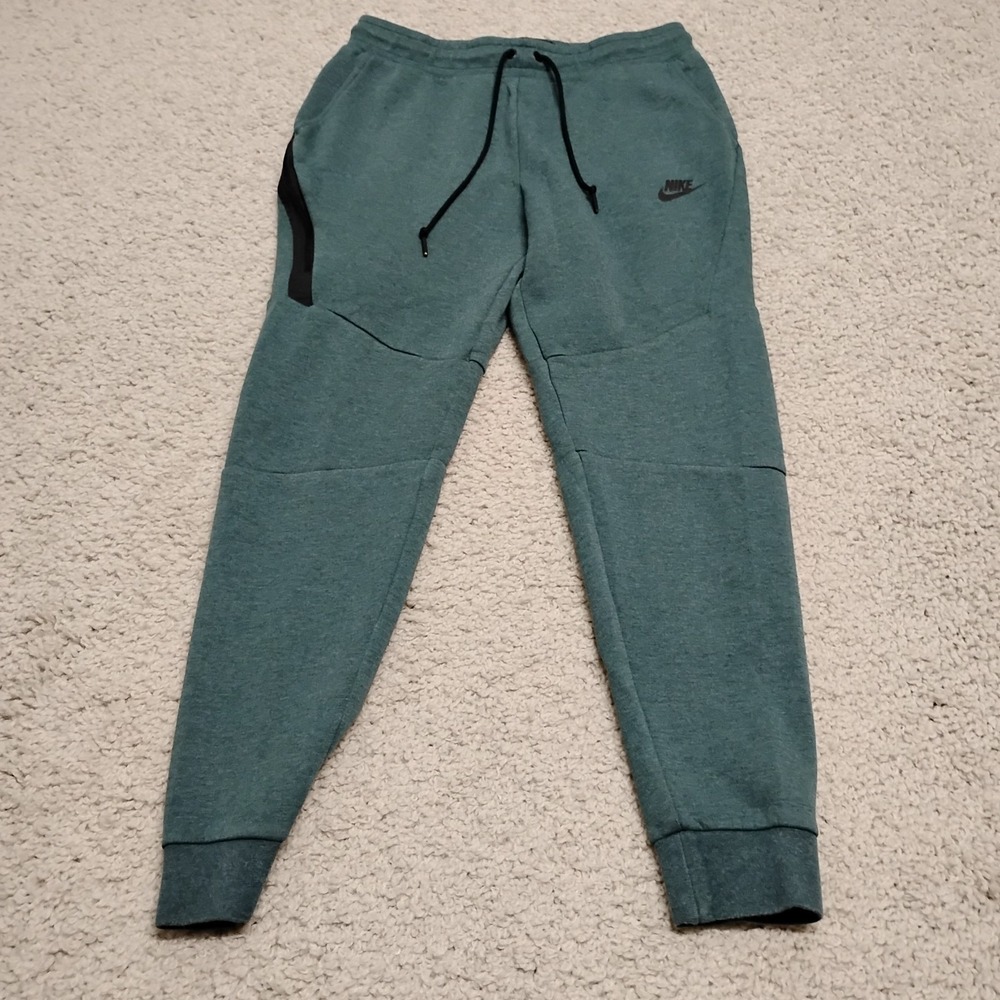 Nike Pants Mens Small Green Tech Fleece Joggers Sweatpants Zip Pocket Athletic